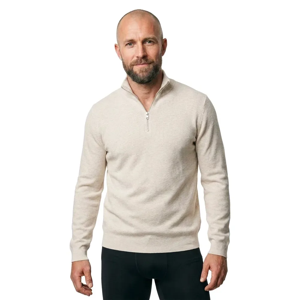 Pull à Demi-zip Stitch Milano Cloud Dancer / Melange 2XL - Jack & jones - FashionsVida