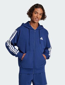 Felpa con cappuccio Essentials 3-Stripes French Terry Full-Zip M Dark Blue / White