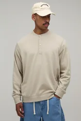 Mens Regular Fit Raglan Panel Henley Sweater - Khaki Cotton - Size Small