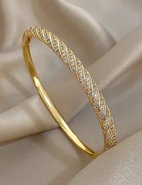 Freetey Classic Sparkling Zircon Golden Plated Round Bangle for Women Minimalist Stackable Basic Spring Bracelet Hand Jewelry - Aliexpress - FashionsVida