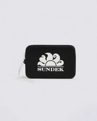 Wristlet pochette nera in materiale gommato con logo bianco a rilievo
