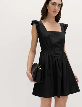 Frill Detail Square Neck Mini Skater Dress Black female - M&S - FashionsVida