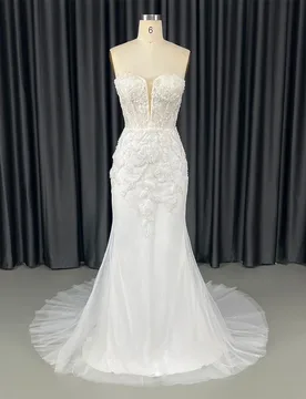 Chic Strapless Lace Up Mermaid Wedding Dress 2026 Gorgeous Customized Princess Court Train Bridal Gown vestidos de novia HX92 - Aliexpress - FashionsVida