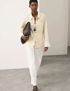 Pure Linen Contrast Button Shirt Dark Cream female - Autograph - FashionsVida