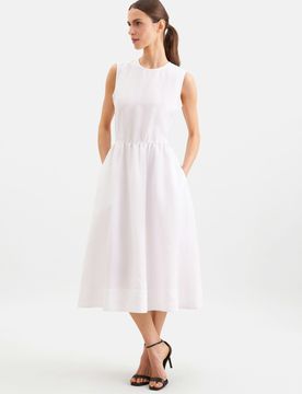 Ärmelloses Kleid aus 100% Leinen Weiß 34