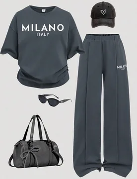 Conjunto informal de 2 piezas para adolescentes - Blusa de punto de cuello redondo de corte holgado con estampado gráfico y shorts de corte relajado, - Shein - FashionsVida
