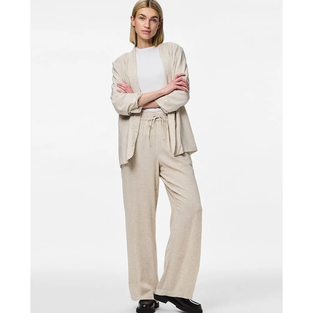 Pantalón largo de mujer con lazada en cintura - Pieces - FashionsVida