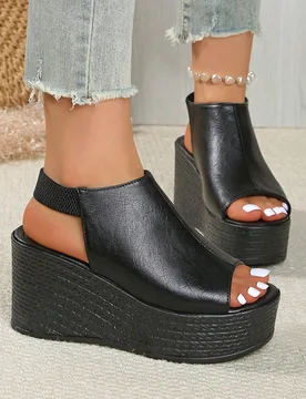 Sandalias de cuña para mujer, casuales, de punta abierta, suela gruesa, cómodas, con correa de hebilla - Shein - FashionsVida