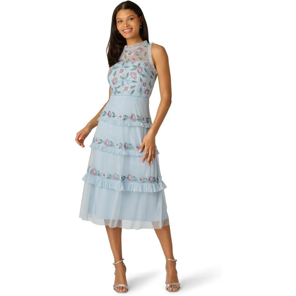 Vestido midi con volantes - Adrianna Papell - FashionsVida