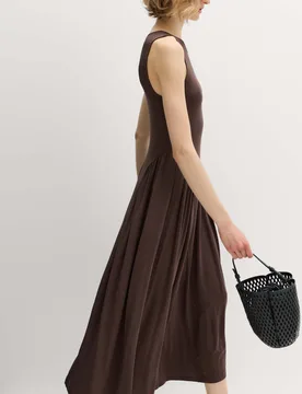 Lyocell Rich Dropped Waist Midi Dress Brown female - M&S - FashionsVida