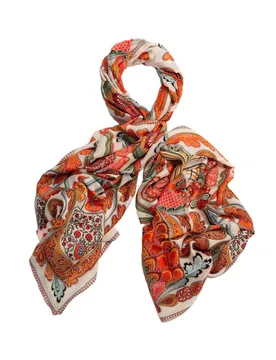 Sciarpa arancione in modal e cupro a motivo cashmere - One Hundred Stars - FashionsVida