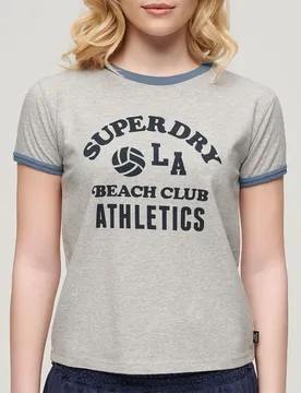 T-shirt à Manches Courtes Beach Graphic Fitted Ringer Grey Marl 2XS