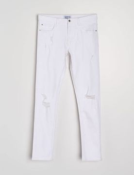 Jeans slim fit con abrasioni - bianco