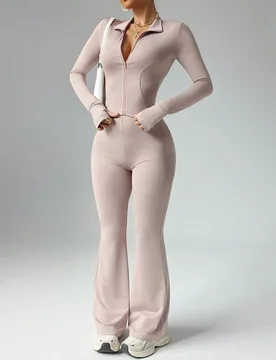 Conjunto activo de mujer con top de manga larga de unicolor y pantalones de ajuste ceñido - Conjunto de entrenamiento de mujer - Conjunto de gimnasio - Shein - FashionsVida
