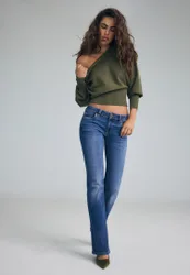 D67 Slim-Bootcut-Jeans MITTELBLAUER DENIM-WASHED-LOOK 44