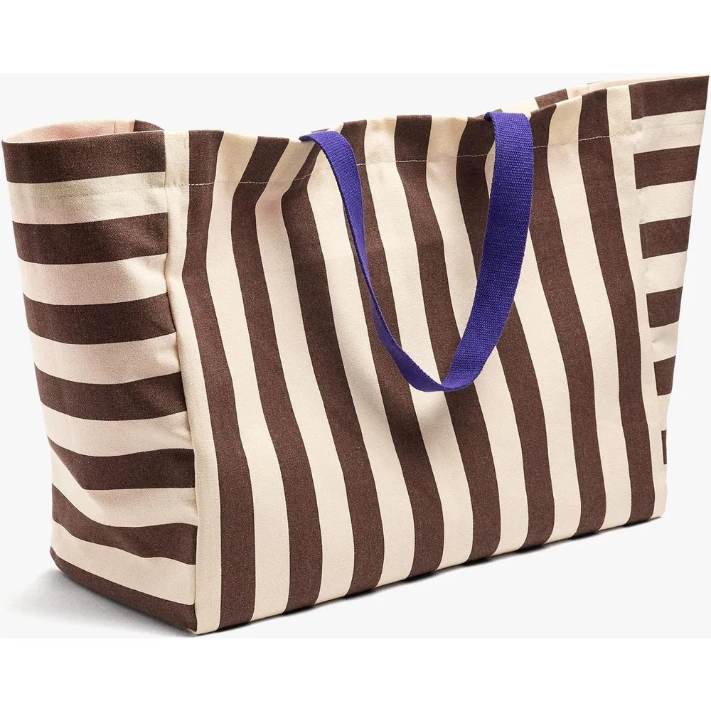 Shopper 100% algodón con cierre imantado y estampado de rayas - Parfois - FashionsVida