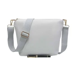 Sturdy Nylon Crossbody Pouch Bag with Adjustable Strap - Pale Grey - Size: One Size
