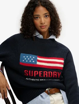 Superdry Damen Americana Rundhals-strickpullover Navy - Größe: 38 - 79.99 - FashionsVida