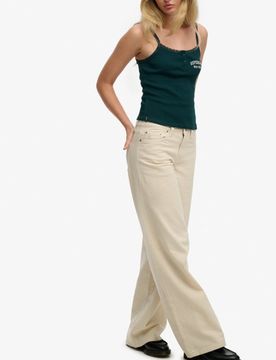 Superdry Damen Mid Rise Baggy Hose Cream - Größe: 26/32