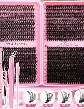Kit de 800 piezas de pestañas, set de pestañas DIY, 30D+40D+50D+60D (9-18mm) racimos de pestañas individuales, set de pestañas con rizo D, pegamen - Shein - FashionsVida