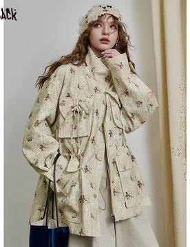 ELFSACK Lace Floral Jacket for Women, Fitted Trench Style Jacket with Bow Tie Pocket, Romantic Cottagecore Elegant Coat - Aliexpress - FashionsVida