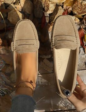 Nuevos zapatos planos de ante y punto color albaricoque para mujer, cómodos mocasines hechos a mano para todas las estaciones, elegantes zapatos de b