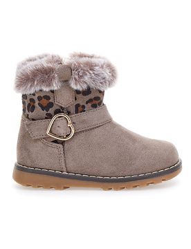 Stivaletti taupe con pelliccia e fantasia animalier 1526 23