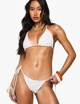 Womens Reversible Ditsy Floral Tie Side Bikini Bottoms - Orange - Size 14 Uk - Boohoo - FashionsVida