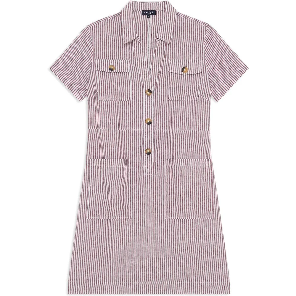 Vestido corto de mujer con estampado de rayas en lino 100% - Caroll - FashionsVida