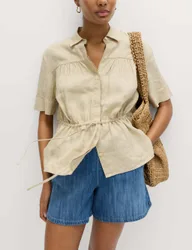 Pure Linen Relaxed Drawstring Shirt Sandstone female