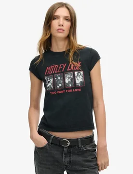 Superdry Damen Mötley Crüe T-shirt mit Flügelärmeln Schwarz - Größe: 44 - 39.99 - FashionsVida