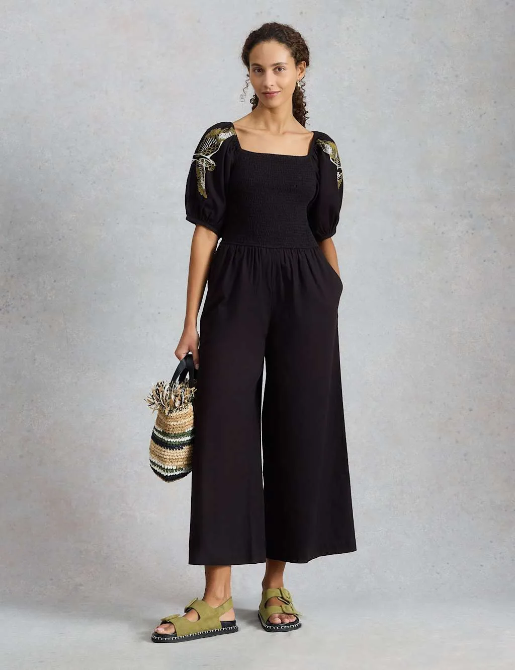 Embroidered Shirred Jumpsuit Black female - White stuff - FashionsVida