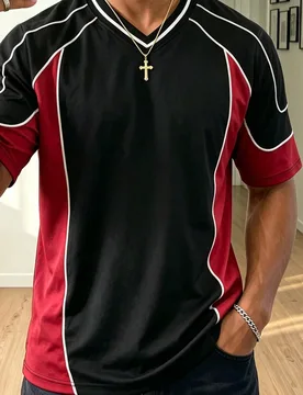 Camiseta deportiva de manga corta de ajuste holgado con color de contraste para hombre, fútbol - Shein - FashionsVida