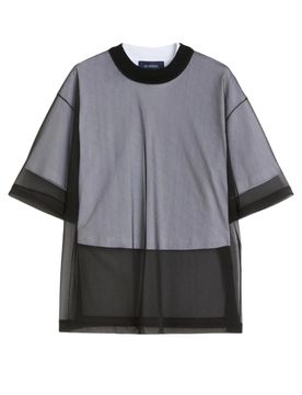 Cropped Cotton T-Shirt with Round Neck and Contrast Details