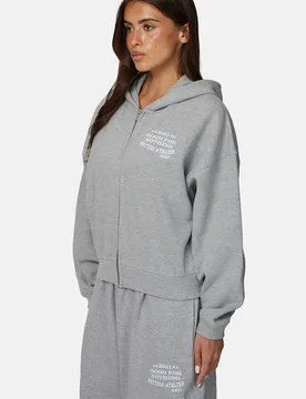Womens Grey Baggy Zip Hoodie With Embroidered Logo - Size X-Large - Good For Nothing - FashionsVida