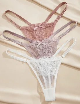 Paquetes de tangas sexy de lencería con decoración de lazo con encaje floral - Shein - FashionsVida