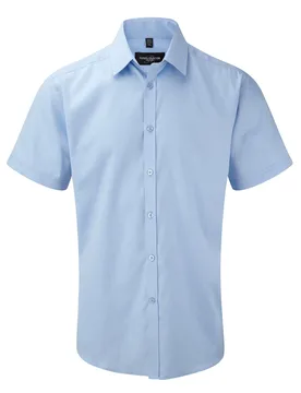 Mens Short Sleeve Herringbone Work Shirt (Light Blue) - Size 17 Inch - Russell athletic - FashionsVida