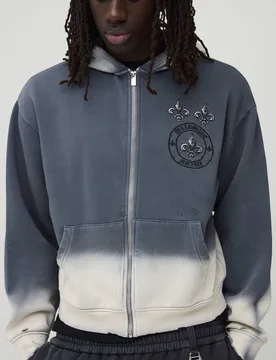 Herren Übergroßer Kastenförmiger Gothic-bestickter Gewaschener Distressed-Kapuzenpullover Mit Durchgehendem Reißverschluss Charcoal Größe XL - boohooMAN - FashionsVida