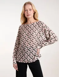 Geometric Print Top - ONE / KHAKI - female