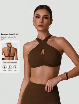 Top de yoga de tirantes anchos para mujer, sujetador deportivo de unicolor con aberturas, para entrenamiento, actividades al aire libre y running casu - Shein - FashionsVida