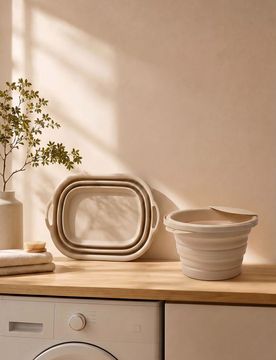 Secchio pieghevole con manico - beige