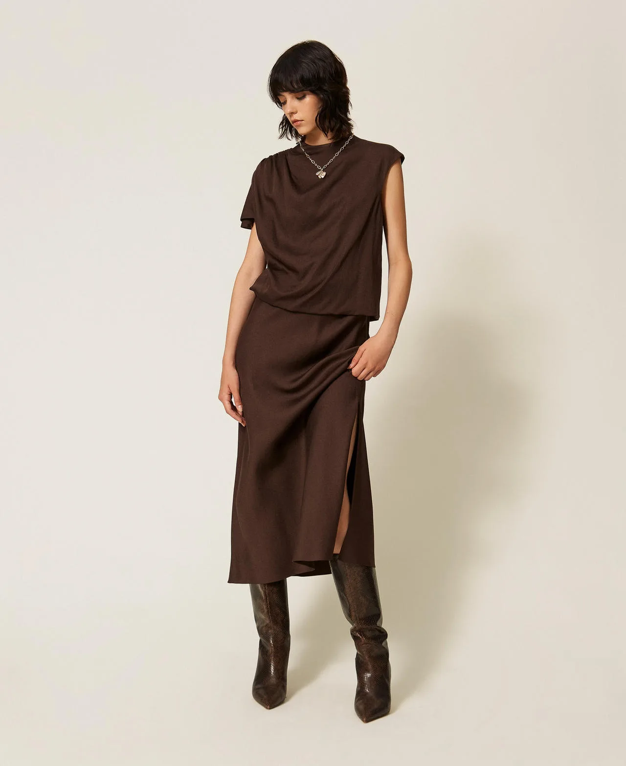 Twinset Robe midi en satin - TWINSET - FashionsVida