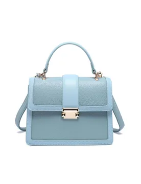 Women's Flap Top Handle Metal Push Lock Grab Bag in Light Blue - Light Blue - Size: One Size - JFY - FashionsVida