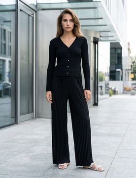 Cardigan a costine con bottoni - nero