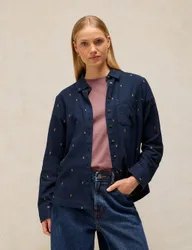 Pure Cotton Embroidered Collared Shirt Navy female