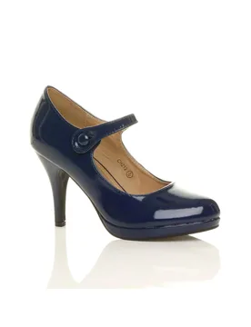 Women's High Heel Mary Jane CourtShoes in Navy Size: 3 - Navy - Size: 3 - Ajvani - FashionsVida
