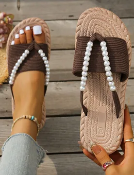 Chanclas de playa de moda para mujer, sandalias con anillo para el dedo de talla grande, adecuadas para vacaciones al aire libre, pantuflas de punta a - Shein - FashionsVida