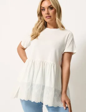 Women's Tiered Peplum Top in White Size: 26-28 - White - Size: 26-28 - Yours - FashionsVida