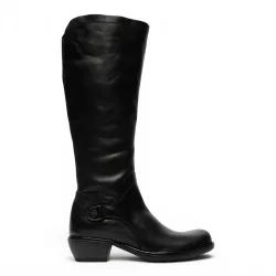 Womens Black Leather High Heeled Riding Long Boots - Mistry - Size Eu 39