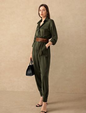 Tuta In Seta Donna Verde Banda Elastica, Stile Inconfondibile 100% Seta Di Gelso Confortevole E Amichevole Per Le Persone Allergiche XS